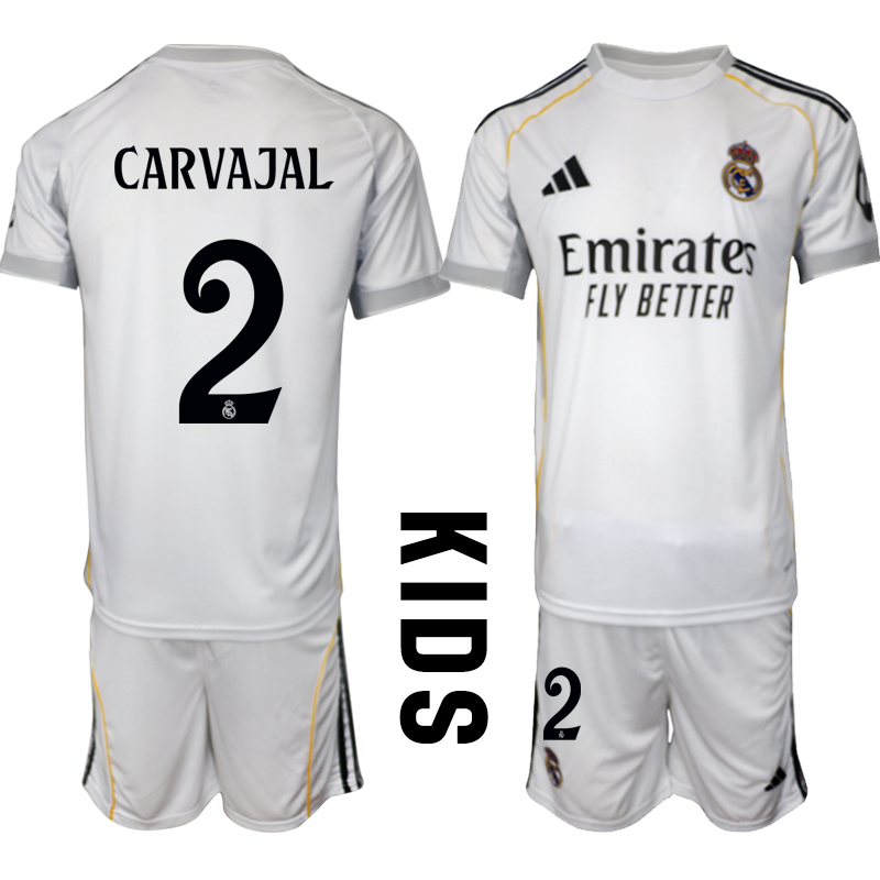 Youth 2025-2026 Club Real Madrid home White #2 Soccer Jersey